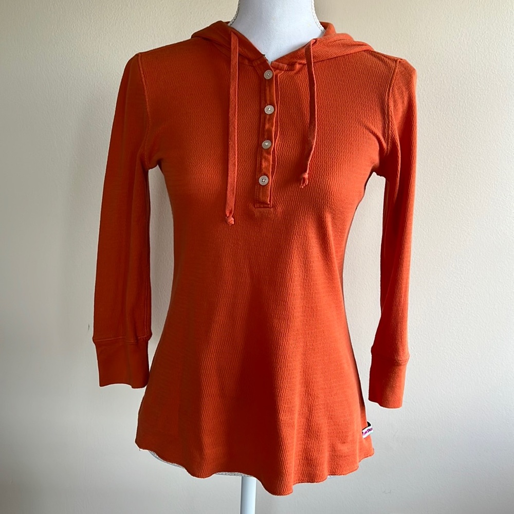 Polo Ralph Lauren orange 3/4 length sleeve hoodie shirt